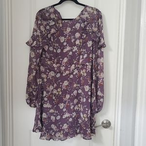 NWT ASTR L Purple Floral Dress with Ruffle Details